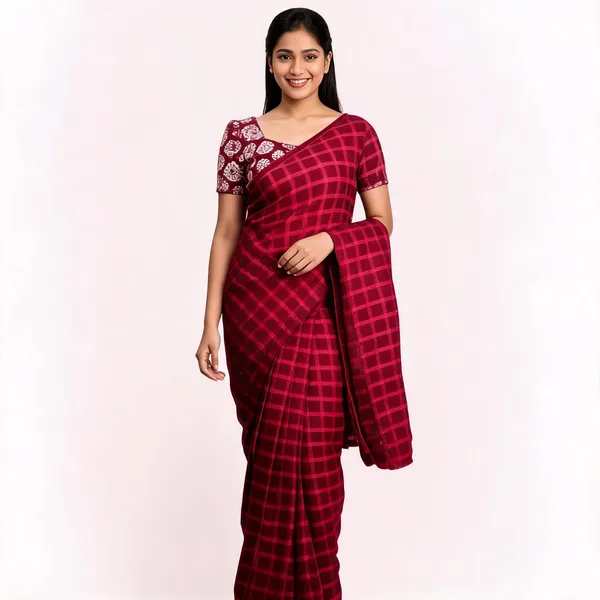 Pink_Star_Georgette_Checkered_Saree_For_Women