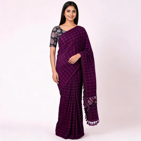 Purple_Star_Georgette_Striped_Checkered_Saree_For_Women