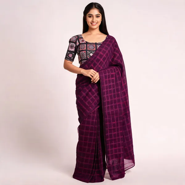 Purple_Star_Georgette_Striped_Checkered_Saree_For_Women
