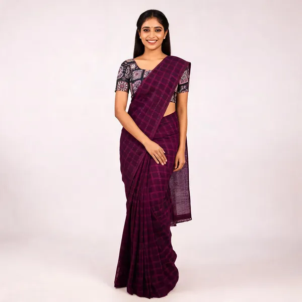 Purple_Star_Georgette_Striped_Checkered_Saree_For_Women