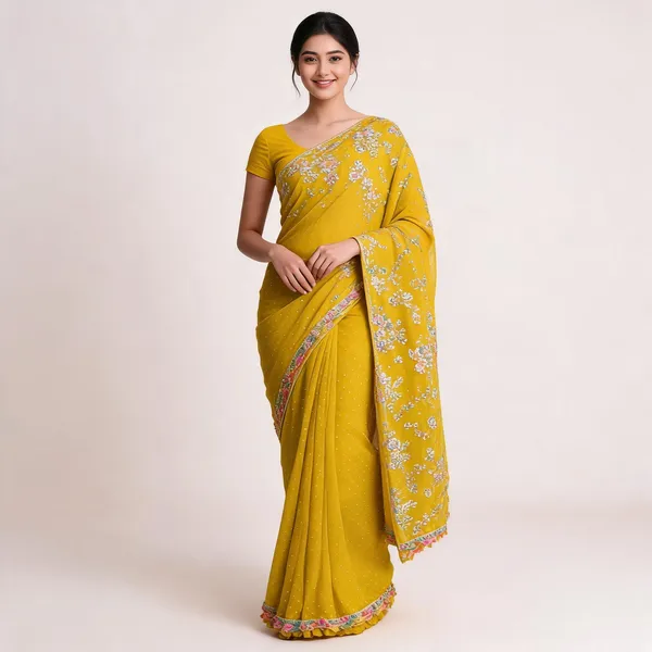 Yellow_Star_Georgette_Embroidered_Saree_For_Women
