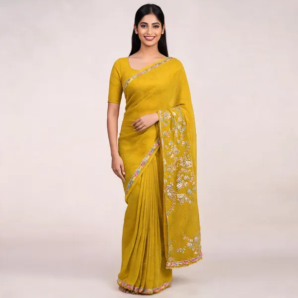 Yellow_Star_Georgette_Embroidered_Saree_For_Women