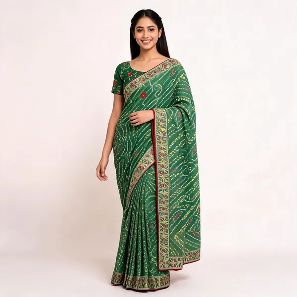 Green_Star_Georgette_Printed_Bandhani_Saree_For_Women