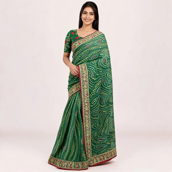 Green_Star_Georgette_Printed_Bandhani_Saree_For_Women