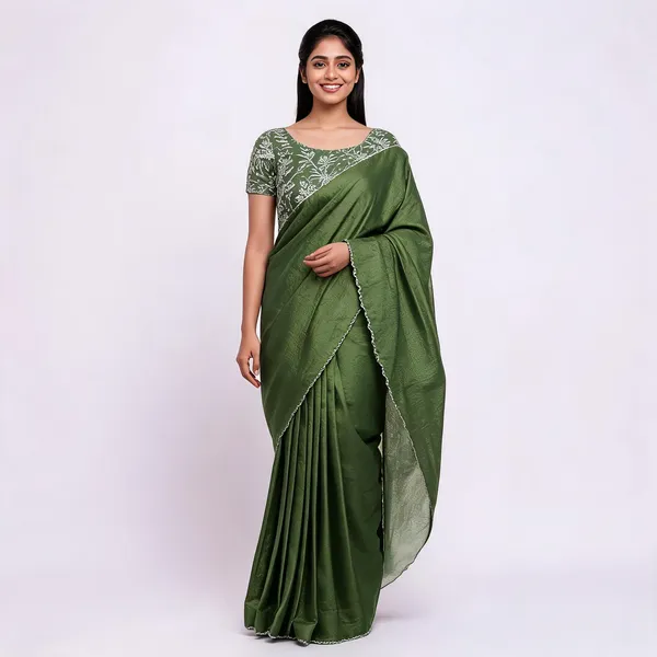 Dark_Green_Star_Georgette_Embroidered_Saree_For_Women