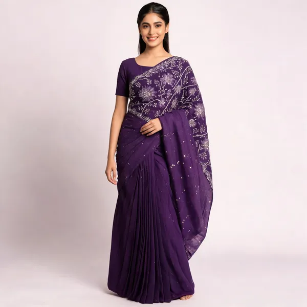 Purple_Star_Georgette_Embroidered_Saree_For_Women