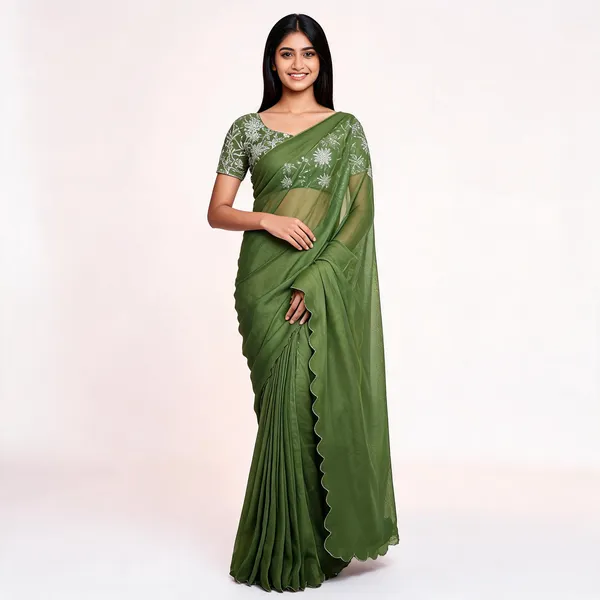 Dark_Green_Star_Georgette_Saree_For_Women