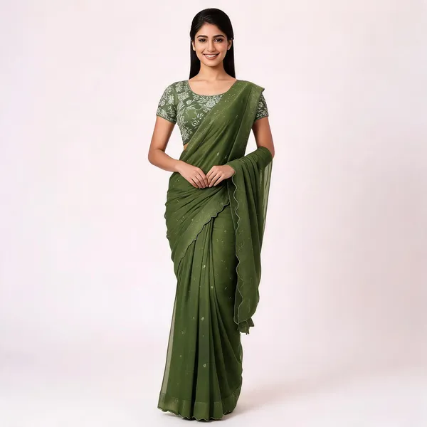 Dark_Green_Star_Georgette_Saree_For_Women