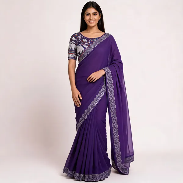 Purple_Star_Georgette_Embroidered_Woven_Saree_For_Women