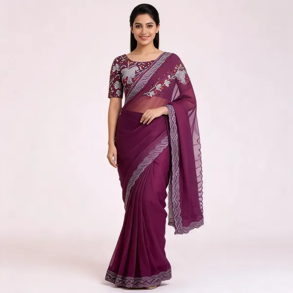 Pink_Star_Georgette_Saree_For_Women