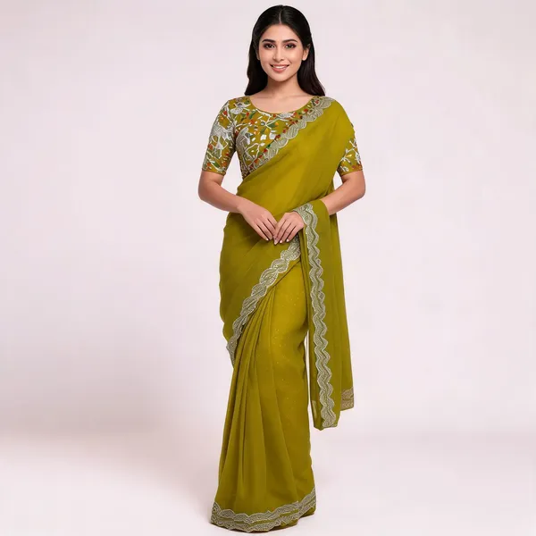 Yellow_Star_Georgette_Woven_Embroidered_Saree_For_Women