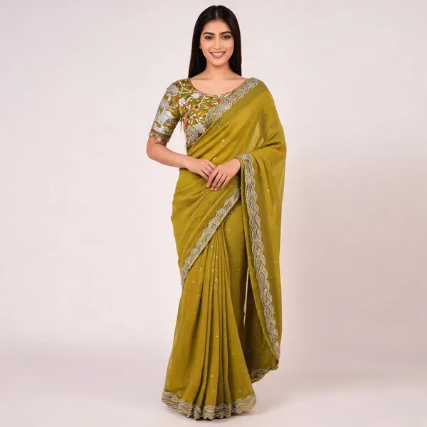 Yellow_Star_Georgette_Woven_Embroidered_Saree_For_Women