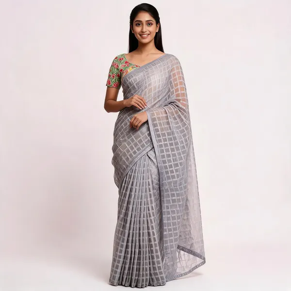 Grey_Star_Georgette_Striped_Self_Design_Saree_For_Women