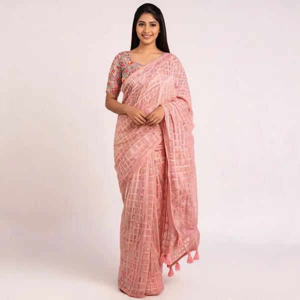Pink_Star_Georgette_Striped_Saree_For_Women