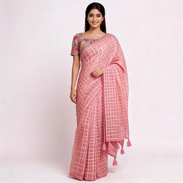 Pink_Star_Georgette_Striped_Saree_For_Women