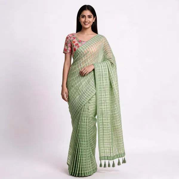 Green_Star_Georgette_Striped_Saree_For_Women