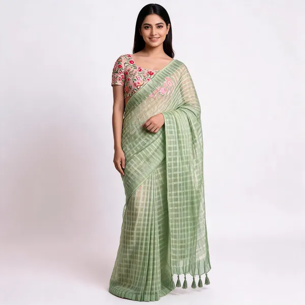 Green_Star_Georgette_Striped_Saree_For_Women