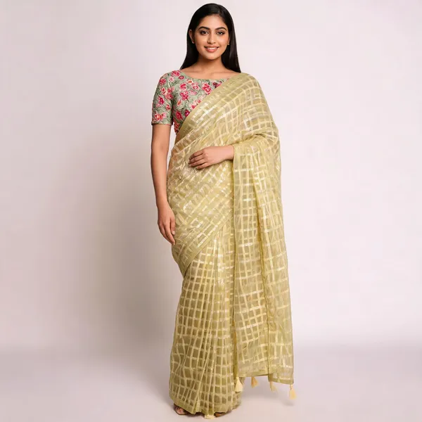 Yellow_Star_Georgette_Striped_Saree_For_Women