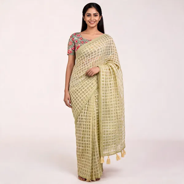 Yellow_Star_Georgette_Striped_Saree_For_Women