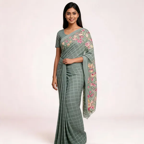 Grey_Star_Georgette_Striped_Embroidered_Saree_For_Women