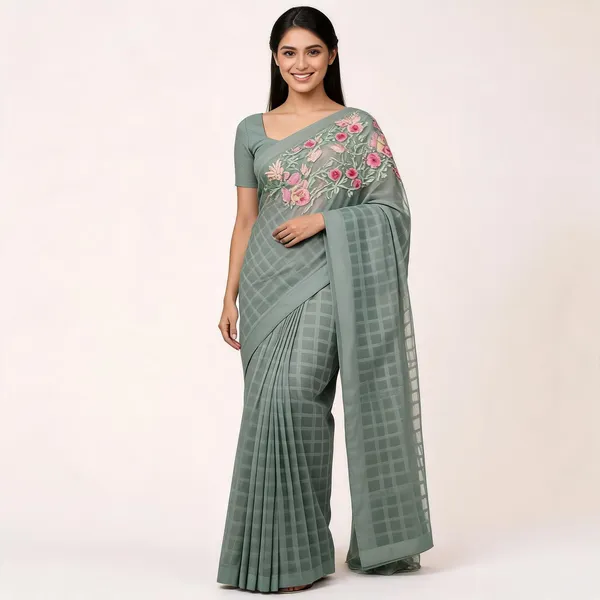 Grey_Star_Georgette_Striped_Embroidered_Saree_For_Women
