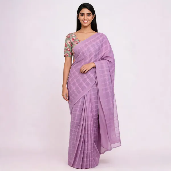 Purple_Star_Georgette_Striped_Embroidered_Saree_For_Women