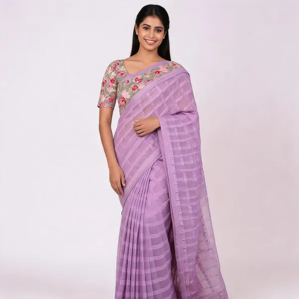 Purple_Star_Georgette_Striped_Embroidered_Saree_For_Women