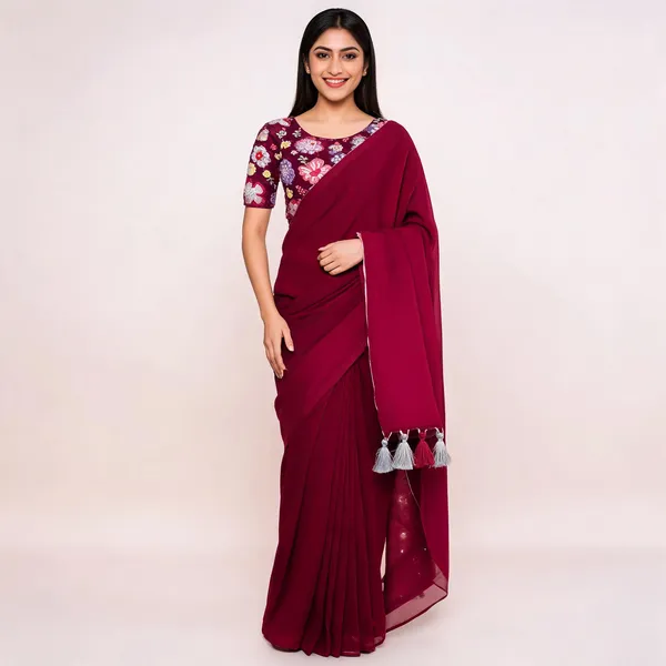 Pink_Star_Georgette_Solid_Saree_For_Women