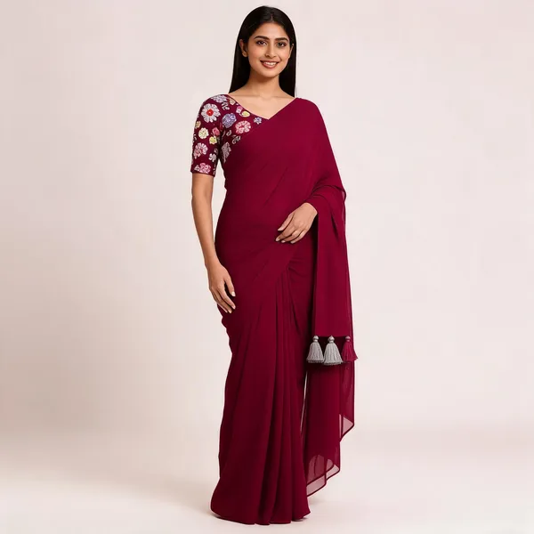 Pink_Star_Georgette_Solid_Saree_For_Women