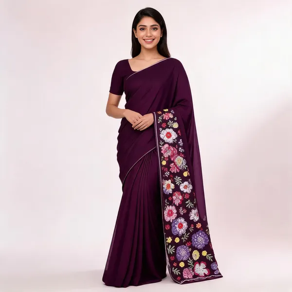 Purple_Star_Georgette_Solid_Saree_For_Women