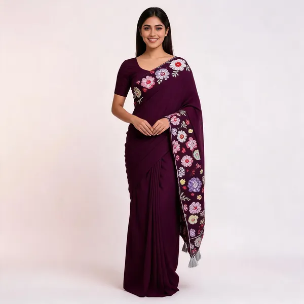 Purple_Star_Georgette_Solid_Saree_For_Women