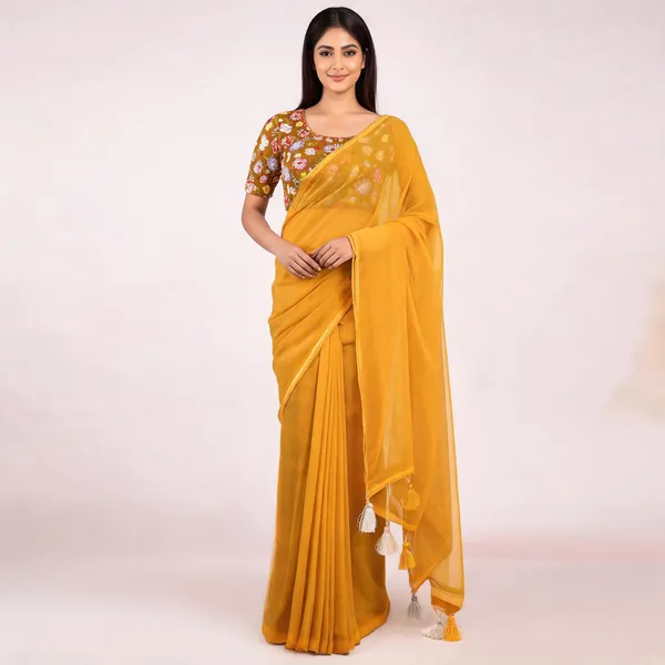 Yellow_Star_Georgette_Solid_Plain_Saree_For_Women