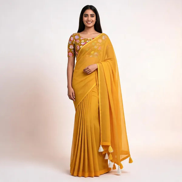 Yellow_Star_Georgette_Solid_Plain_Saree_For_Women