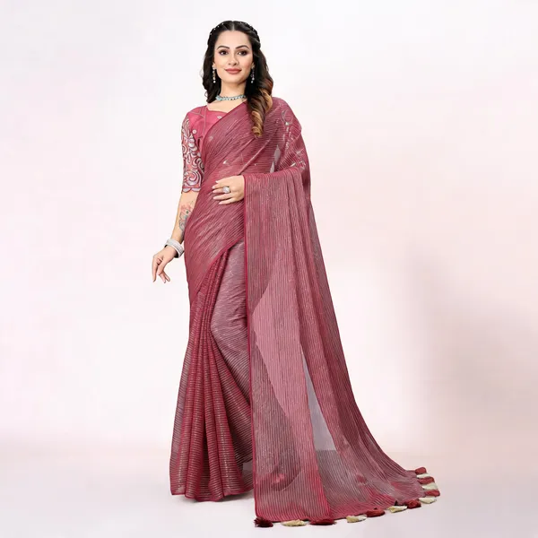 Pink_Star_Georgette_Striped_Saree_For_Women