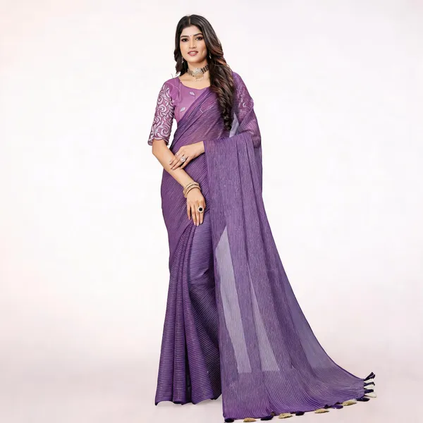 Purple_Star_Georgette_Striped_Bollywood_Saree_For_Women