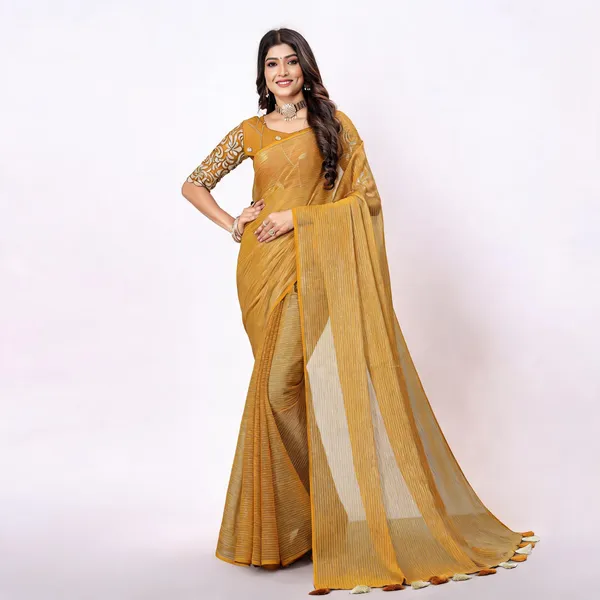 Mustard_Star_Georgette_Striped_Saree_For_Women