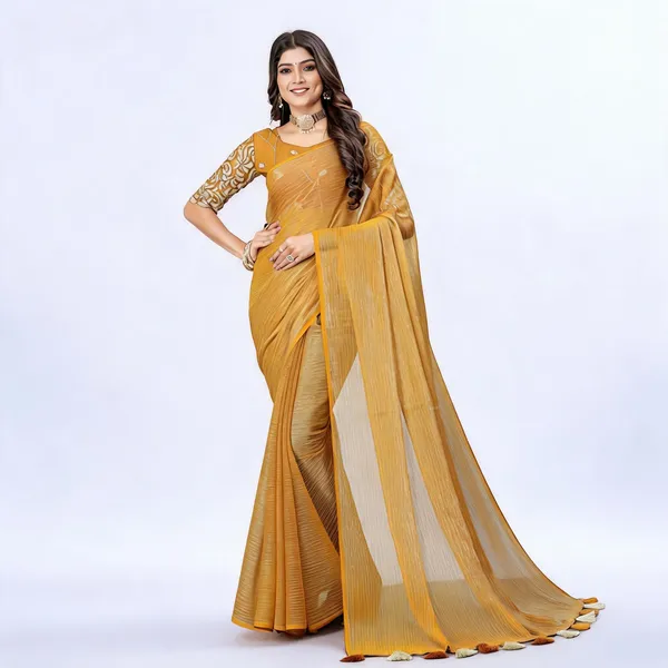 Mustard_Star_Georgette_Striped_Saree_For_Women