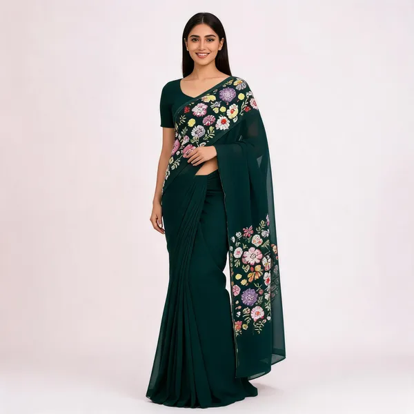 Green_Star_Georgette_Saree_For_Women