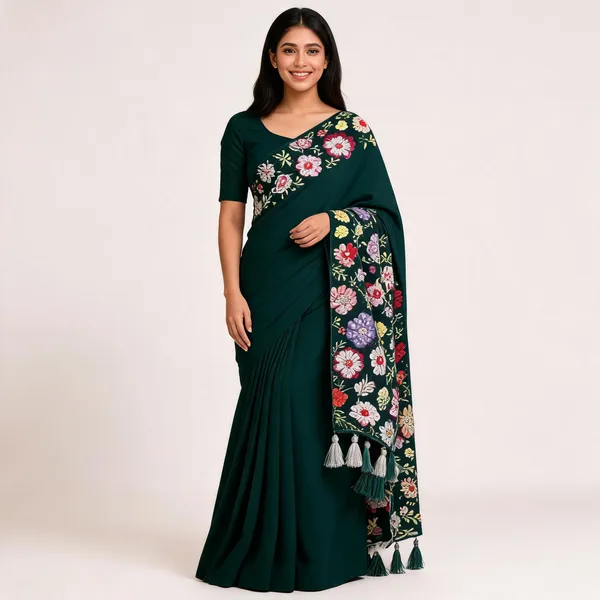 Green_Star_Georgette_Saree_For_Women