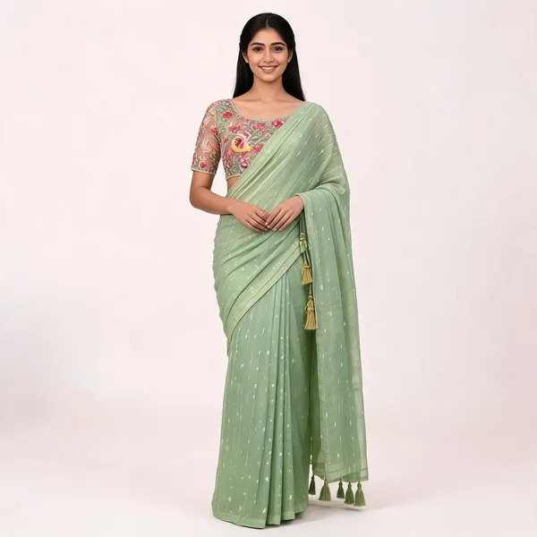 Light_Green_Star_Georgette_Saree_For_Women