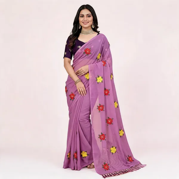 Purple_Star_Georgette_Embroidered_Saree_For_Women