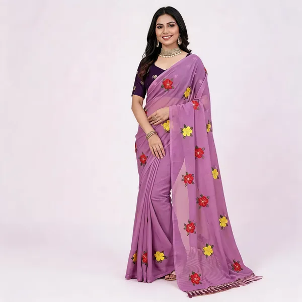 Purple_Star_Georgette_Embroidered_Saree_For_Women