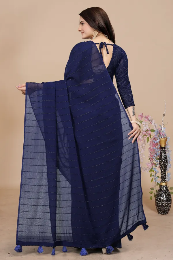 Dark_Blue_Star_Georgette_Dyed_Saree_For_Women