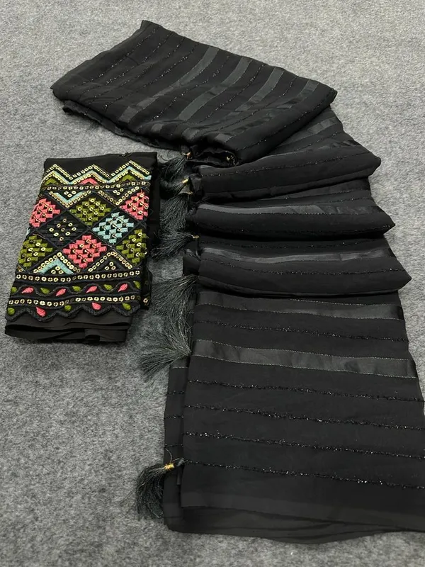 Black_Star_Georgette_Striped_Bollywood_Saree_For_Women