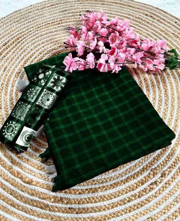 Green_Star_Georgette_Striped_Checkered_Saree_For_Women