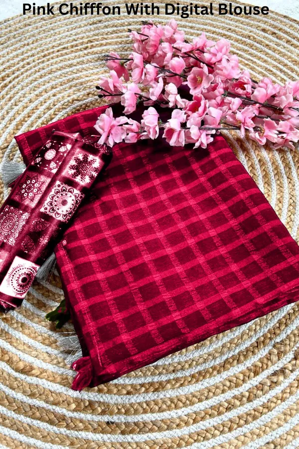 Pink_Star_Georgette_Checkered_Saree_For_Women
