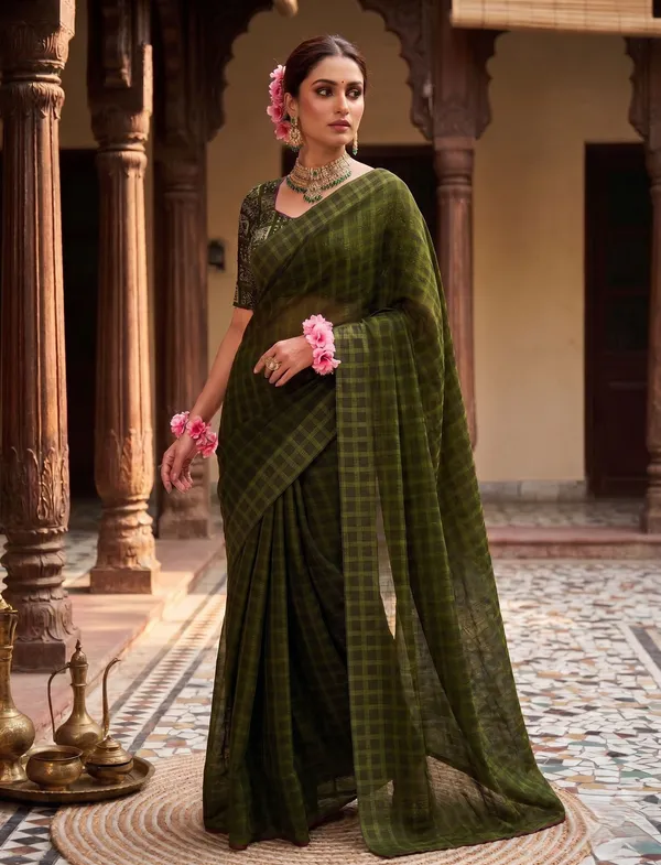 Maroon_Star_Georgette_Checkered_Saree_For_Women
