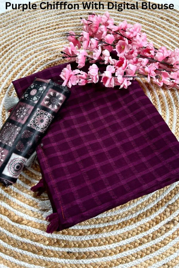 Purple_Star_Georgette_Striped_Checkered_Saree_For_Women
