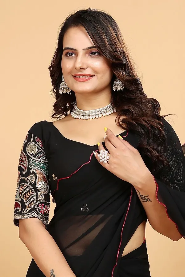 Black_Star_Georgette_Embroidered_Self_Design_Saree_For_Women