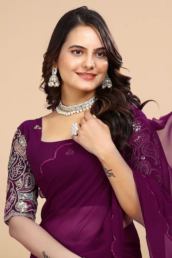 Purple_Star_Georgette_Embroidered_Saree_For_Women